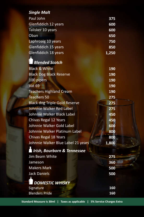 Scotch & Whiskey Menu
